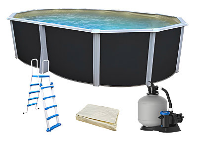 Kit piscine hors-sol acier Toi ANTHRACITE IBIZA ovale 550X366X132cm liner beige