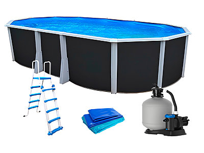 Kit piscine hors-sol acier Toi ANTHRACITE IBIZA ovale 640X366X132cm filtre a sable