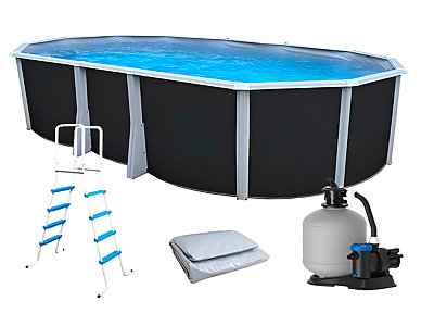 Kit piscine hors-sol acier Toi ANTHRACITE IBIZA ovale 640X366X132cm liner gris