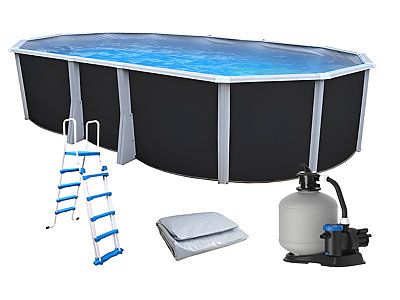 Kit piscine hors-sol acier Toi ANTHRACITE IBIZA ovale 640X366X132cm liner gris