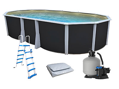 Kit piscine hors-sol acier Toi ANTHRACITE IBIZA ovale 640X366X132cm liner beige