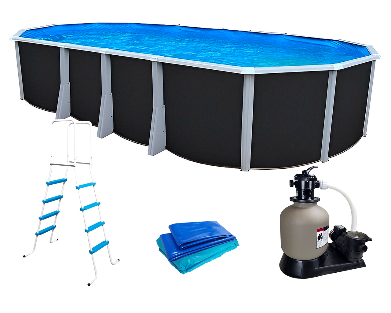 Kit piscine hors-sol acier Toi ANTHRACITE IBIZA ovale 730X366X132cm filtre a sable
