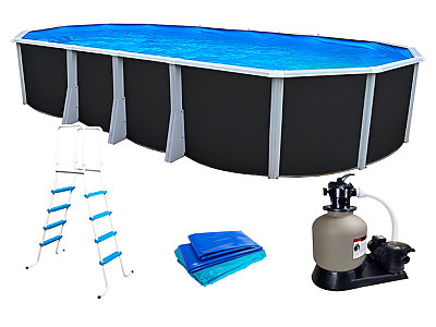 Kit piscine hors-sol acier Toi ANTHRACITE IBIZA ovale 730X366X132cm filtre à sable