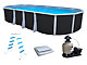 Kit piscine hors-sol acier Toi ANTHRACITE IBIZA ovale 730X366X132cm liner gris