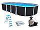 Kit piscine hors-sol acier Toi ANTHRACITE IBIZA ovale 730X366X132cm liner gris