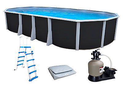 Kit piscine hors-sol acier Toi ANTHRACITE IBIZA ovale 730X366X132cm liner gris