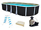 Kit piscine hors-sol acier Toi ANTHRACITE IBIZA ovale 730X366X132cm liner beige