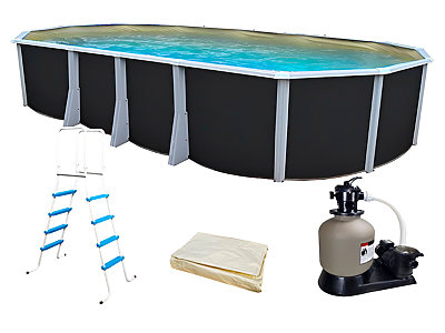 Kit piscine hors-sol acier Toi ANTHRACITE IBIZA ovale 730X366X132cm liner beige