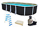 Kit piscine hors-sol acier Toi ANTHRACITE IBIZA ovale 730X366X132cm liner beige