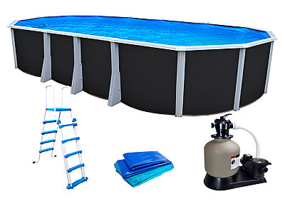 Kit piscine hors-sol acier Toi ANTHRACITE IBIZA ovale 945X457X132cm filtre a sable