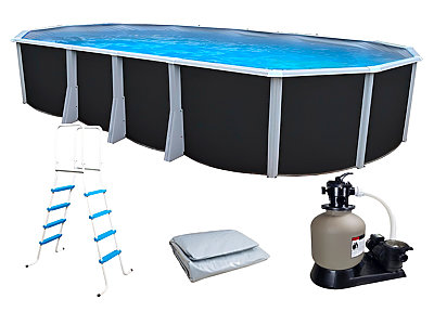 Kit piscine hors-sol acier Toi ANTHRACITE IBIZA ovale 945X457X132cm liner gris