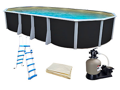 Kit piscine hors-sol acier Toi ANTHRACITE IBIZA ovale 945X457X132cm liner beige