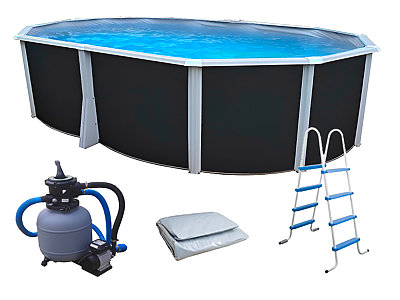 Kit piscine hors-sol acier Toi ANTHRACITE IBIZA COMPACT ovale 550X366X132cm liner gris