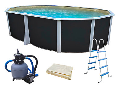 Kit piscine hors-sol acier Toi ANTHRACITE IBIZA COMPACT ovale 550X366X132cm liner beige