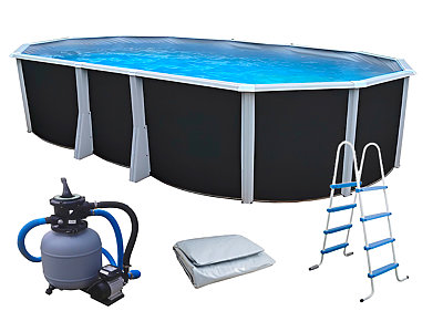 Kit piscine hors-sol acier Toi ANTHRACITE IBIZA COMPACT ovale 640X366X132cm liner gris
