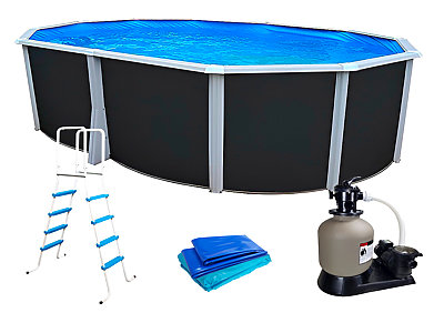 Kit piscine hors-sol acier Toi ANTHRACITE IBIZA PRESTIGIO ovale 550X366X132cm liner 0,60mm