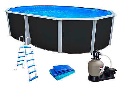 Kit piscine hors-sol acier Toi ANTHRACITE IBIZA PRESTIGIO ovale 550X366X132cm liner 0,60mm
