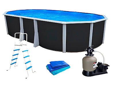 Kit piscine hors-sol acier Toi ANTHRACITE IBIZA PRESTIGIO ovale 640X366X132cm liner 0,60mm