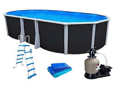 Kit piscine hors-sol acier Toi ANTHRACITE IBIZA PRESTIGIO ovale 640X366X132cm liner 0,60mm