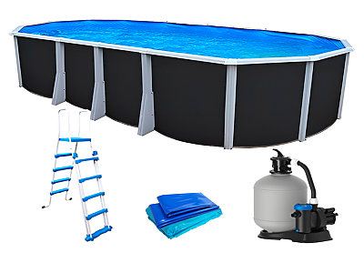 Kit piscine hors-sol acier Toi ANTHRACITE IBIZA PRESTIGIO ovale 730X366X132cm liner 0,60mm