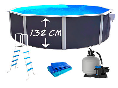 Kit piscine hors-sol acier Toi ANTHRACITE PRESTIGIO ronde Ø350x132cm liner 0.60mm