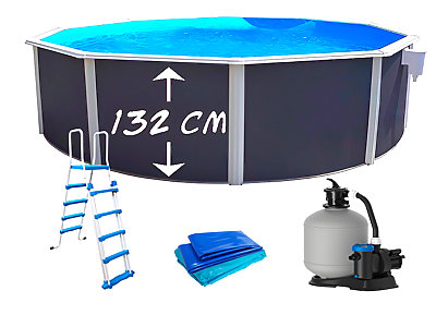 Kit piscine hors-sol acier Toi ANTHRACITE PRESTIGIO ronde Ø350x132cm liner 0.60mm