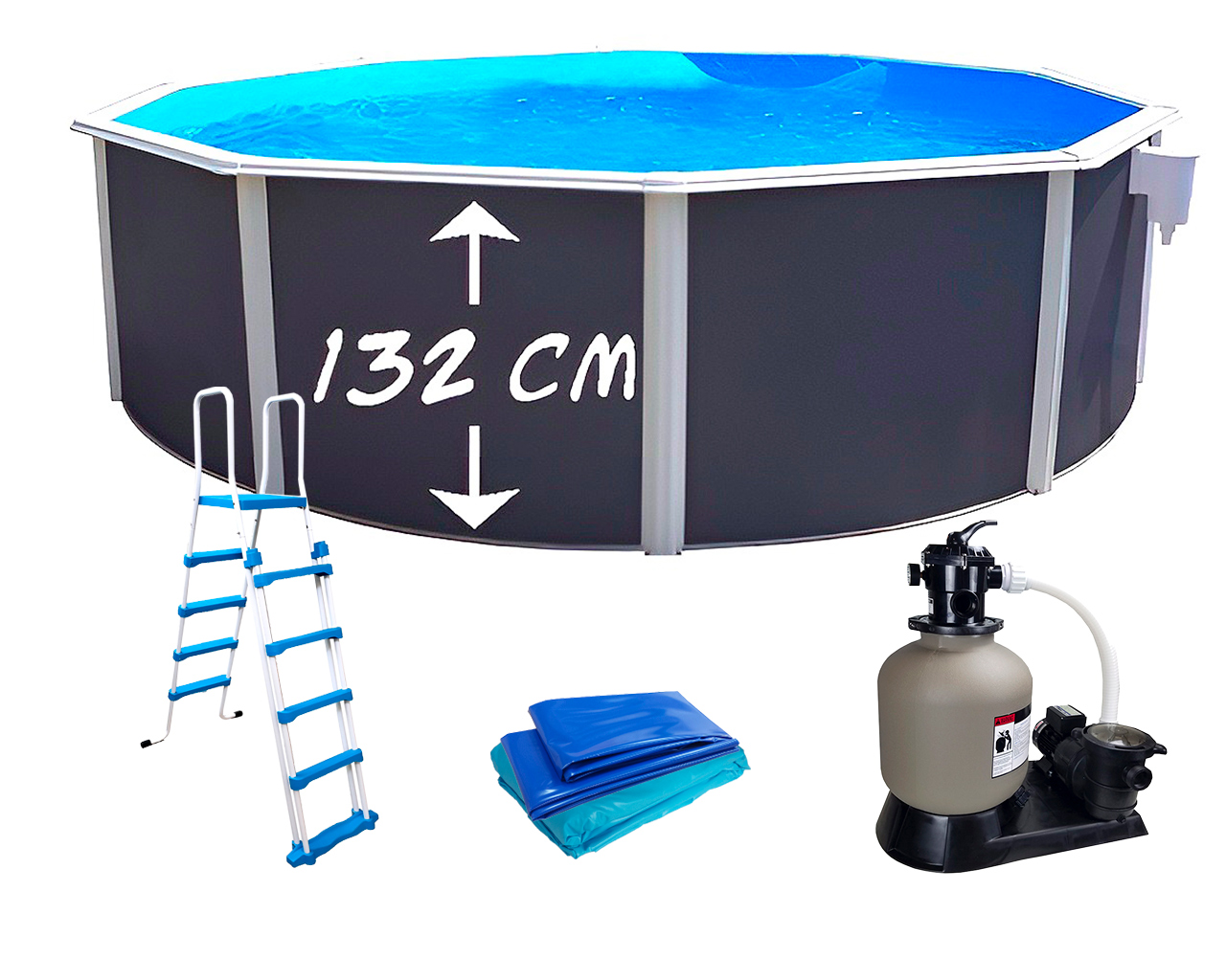 Kit piscine hors-sol acier Toi ANTHRACITE PRESTIGIO ronde Ø460x132cm liner 0.60mm