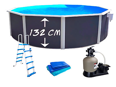 Kit piscine hors-sol acier Toi ANTHRACITE PRESTIGIO ronde Ø460x132cm liner 0.60mm