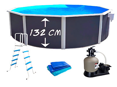 Kit piscine hors-sol acier Toi ANTHRACITE PRESTIGIO ronde Ø550x132cm liner 0.60mm