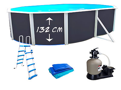 Kit piscine hors-sol acier Toi ANTHRACITE PRESTIGIO ovale 550X366X132cm filtre a sable