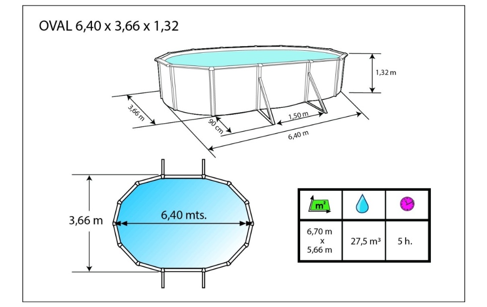 Kit piscine hors-sol acier Toi ANTHRACITE PRESTIGIO ovale 640X366X132cm filtre a sable - Dimensions de la piscine Toi PRESTIGIO