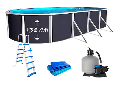 Kit piscine hors-sol acier Toi ANTHRACITE PRESTIGIO ovale 915X457X132cm filtre a sable