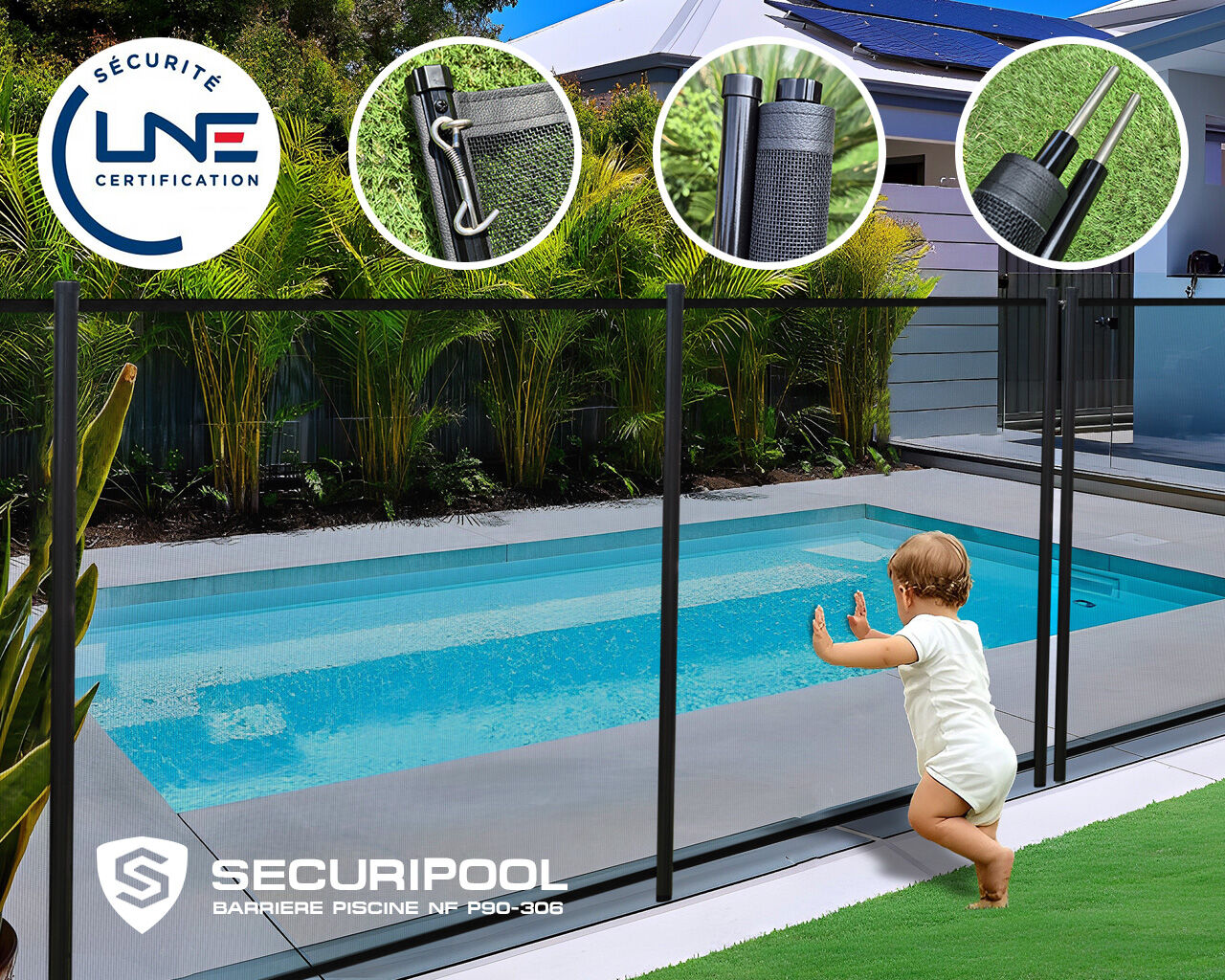 Barriere piscine demontable SECURIPOOL Noire 4m fixations 16mm