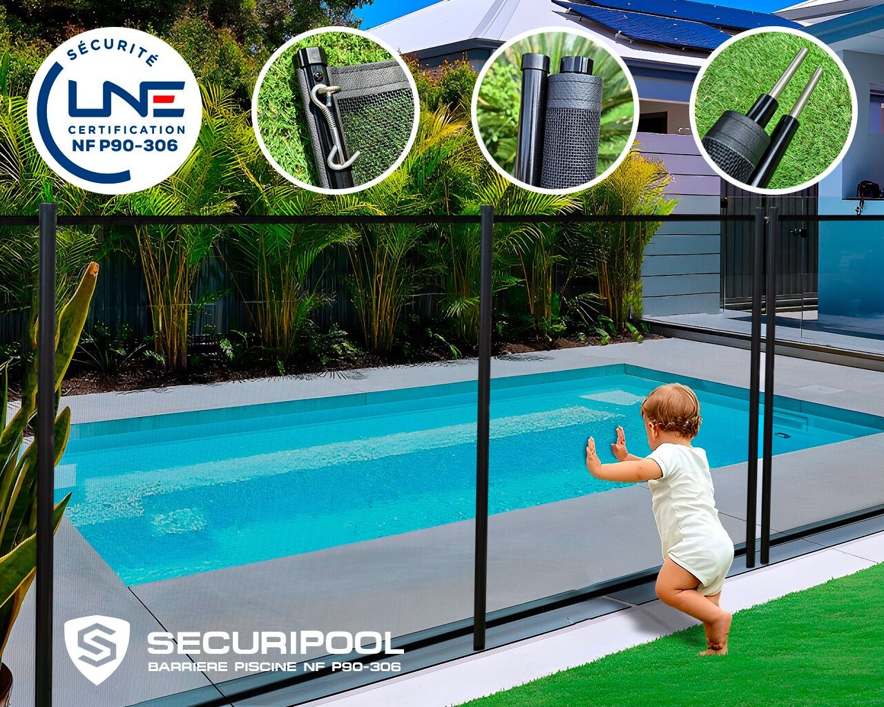 Barriere piscine demontable SECURIPOOL Noire 6m fixations 16mm