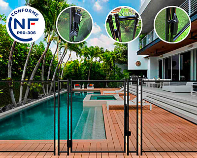 Portillon automatique SECURIPOOL 130cm Noir fixations 16mm barrière piscine démontable