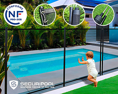 Barrière piscine démontable SECURIPOOL Noire 1 à 10m fixations 16mm