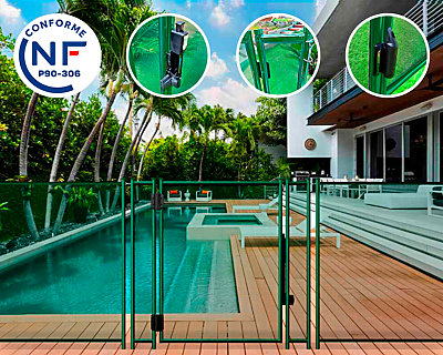 Portillon automatique SECURIPOOL 130cm Vert fixations 16mm barrière piscine démontable