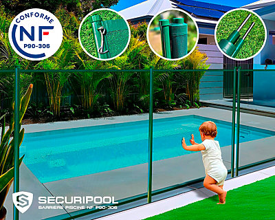 Barrière piscine démontable SECURIPOOL Verte 1 à 10m fixations 16mm