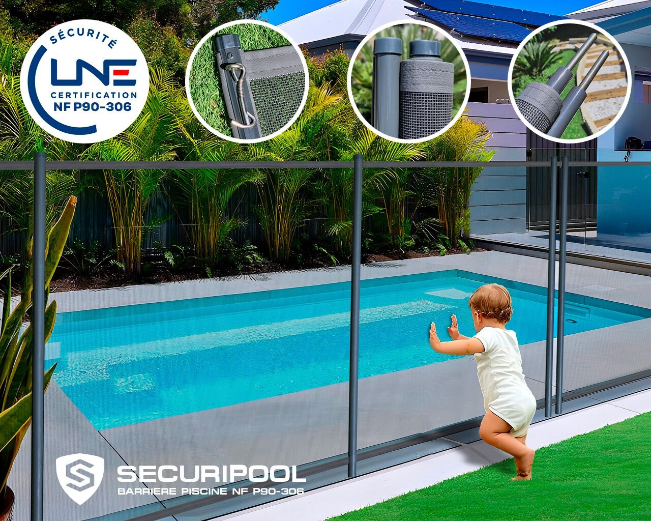 Barriere piscine demontable SECURIPOOL Gris Anthracite 5m fixations 16mm