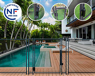Portillon automatique SECURIPOOL 130cm Gris Anthracite fixations 16mm barrière piscine démontable