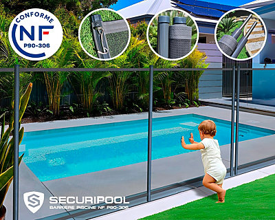 Barrière piscine démontable SECURIPOOL Gris Anthracite 1 à 10m fixations 16mm