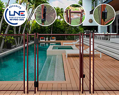 Portillon automatique SECURIPOOL 130cm Marron Chocolat fixations 16mm barrière piscine démontable