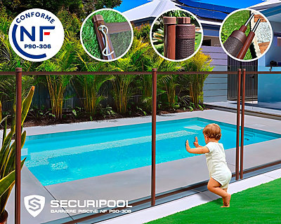 Barrière piscine démontable SECURIPOOL Marron Chocolat 1 à 10m fixations 16mm