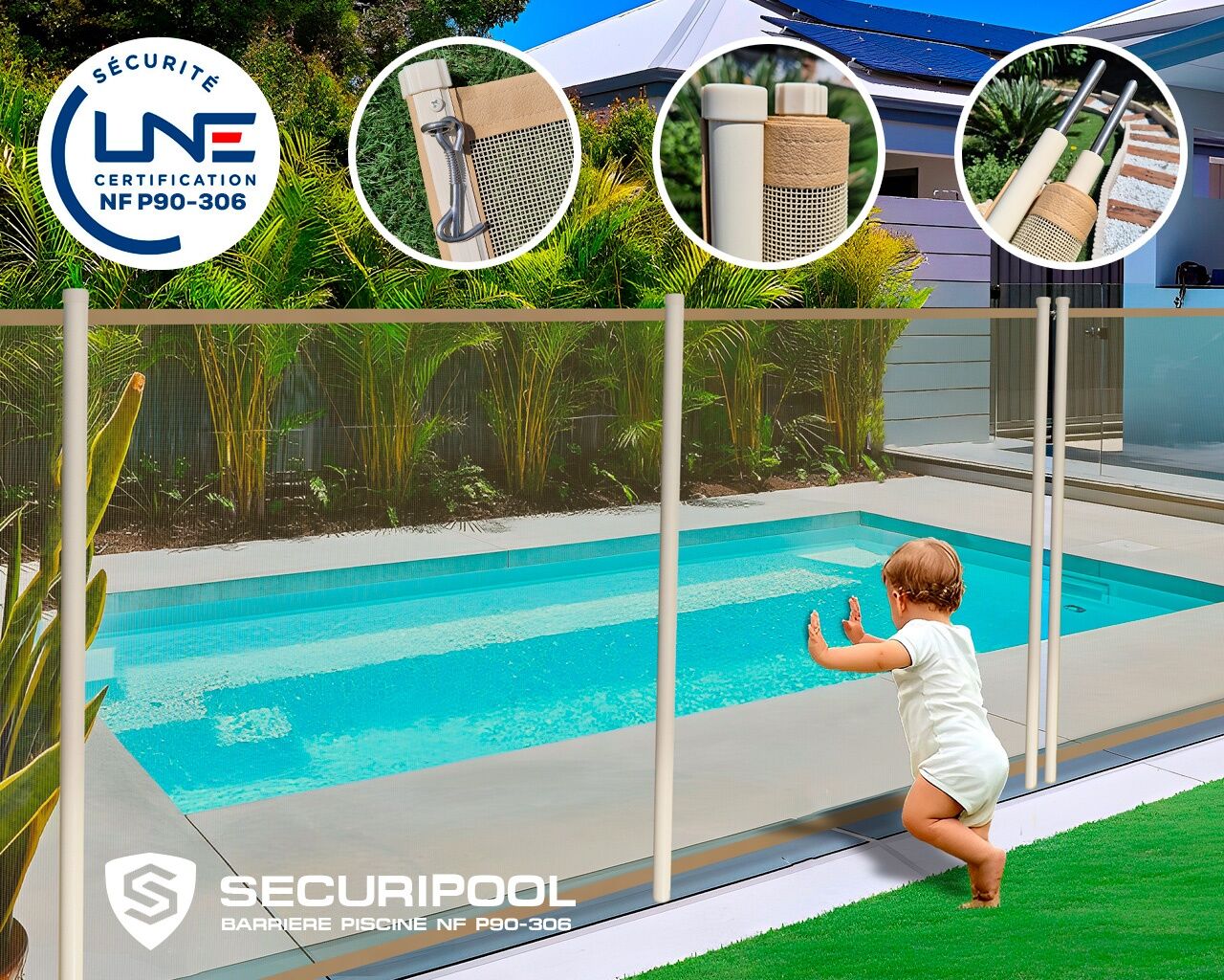 Barriere piscine demontable SECURIPOOL Sable 4m fixations 16mm