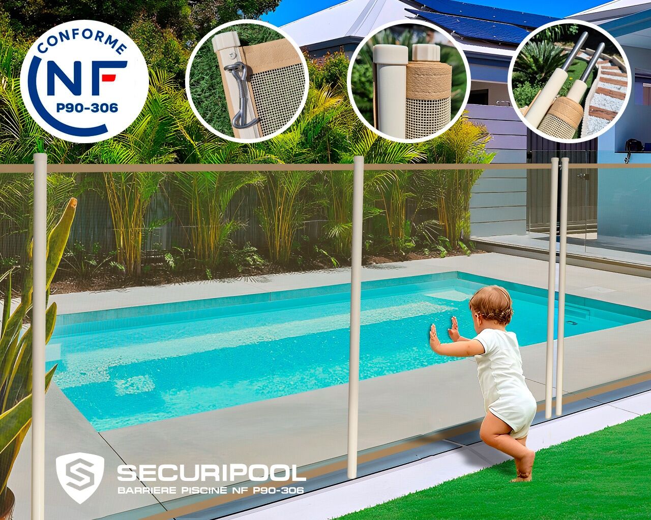 Barriere piscine demontable SECURIPOOL Sable 1 a 10m fixations 16mm
