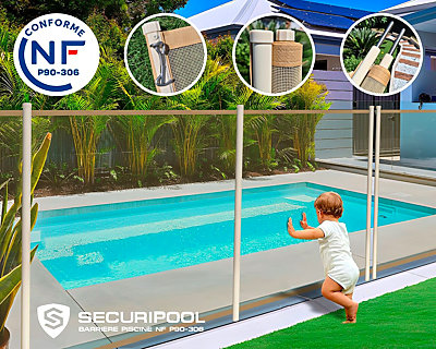 Barrière piscine démontable SECURIPOOL Sable 1 à 10m fixations 16mm