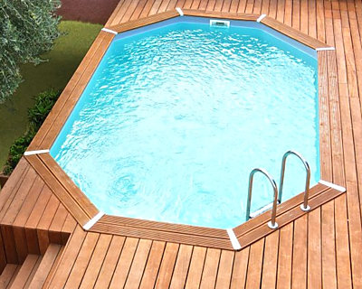 Piscine bois allongée Ubbink CARAIBES 335x485x120cm Liner Bleu