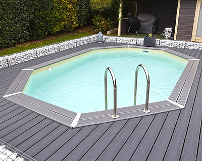 Piscine bois allongée Ubbink CARAIBES 335x485x120cm Liner Beige