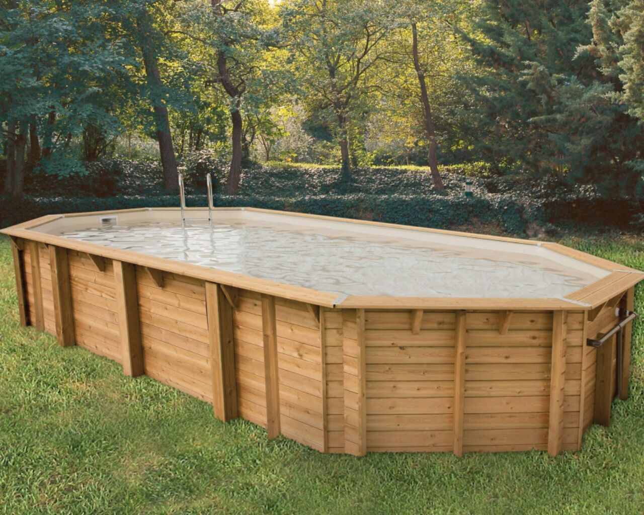 Piscine bois allongee Ubbink URBANPOOL 400x670x130cm Liner Gris