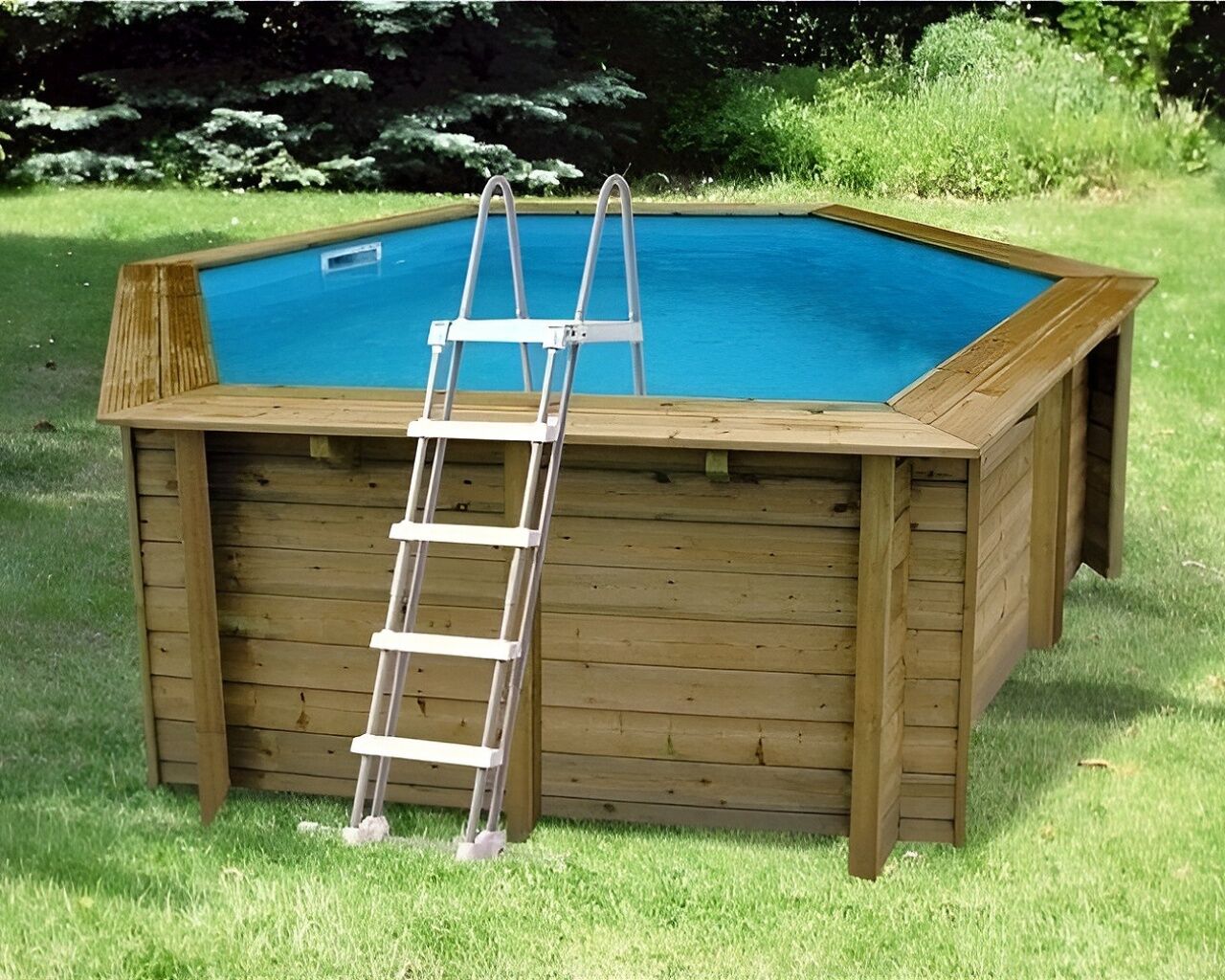 Piscine bois Ubbink Sunwater All in ONE Ø410x120cm liner Bleu filtration a sable